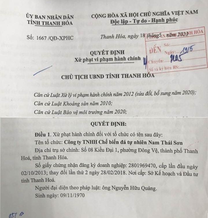 Công ty Nam Thái Sơn bị xử phạt hơn 1,1 tỷ đồng