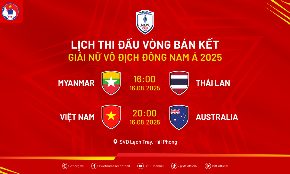Lịch thi đấu vòng bản kết giải vô địch Bóng đá nữ Đông Nam Á - MSIG Serenity Cup 2025
