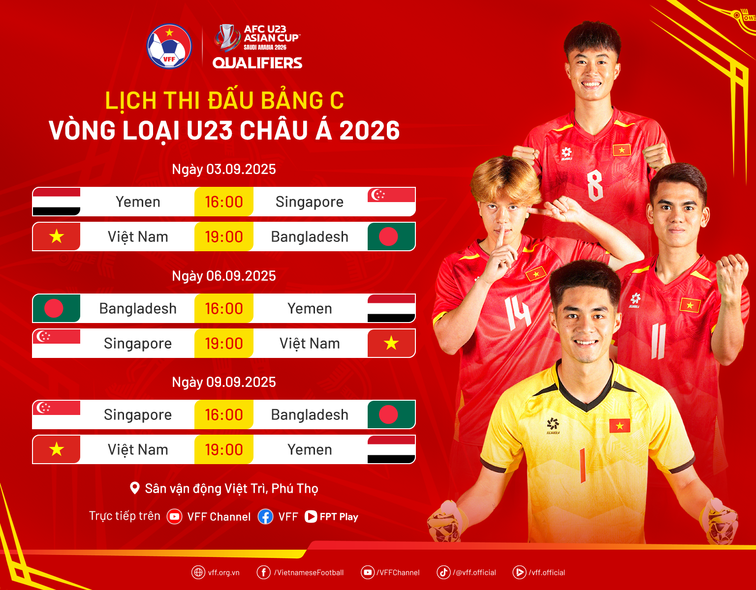 Lịch thi đấu Bảng C, Vòng loại giải vô địch U23 châu Á 2026
