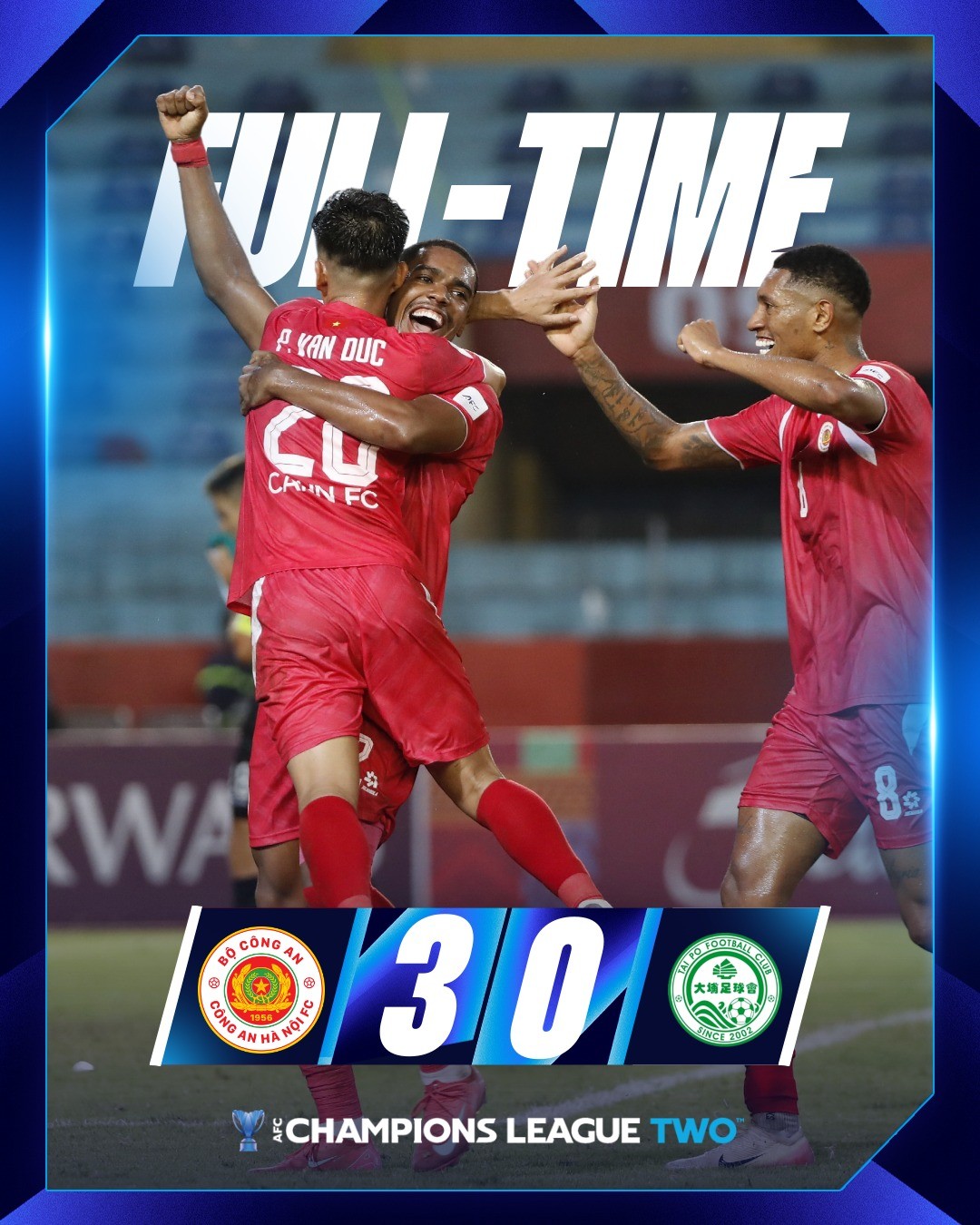 Công An Hà Nội FC thắng đậm 3-0 trước đội khách Tai Po FC