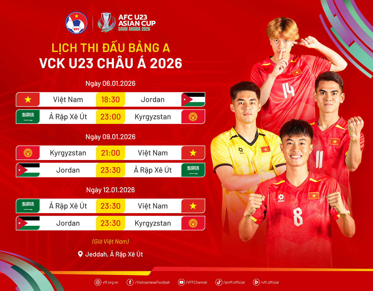 Lịch thi đấu tại Bảng A, Vòng chung kết giải vô địch U23 châu Á 2026