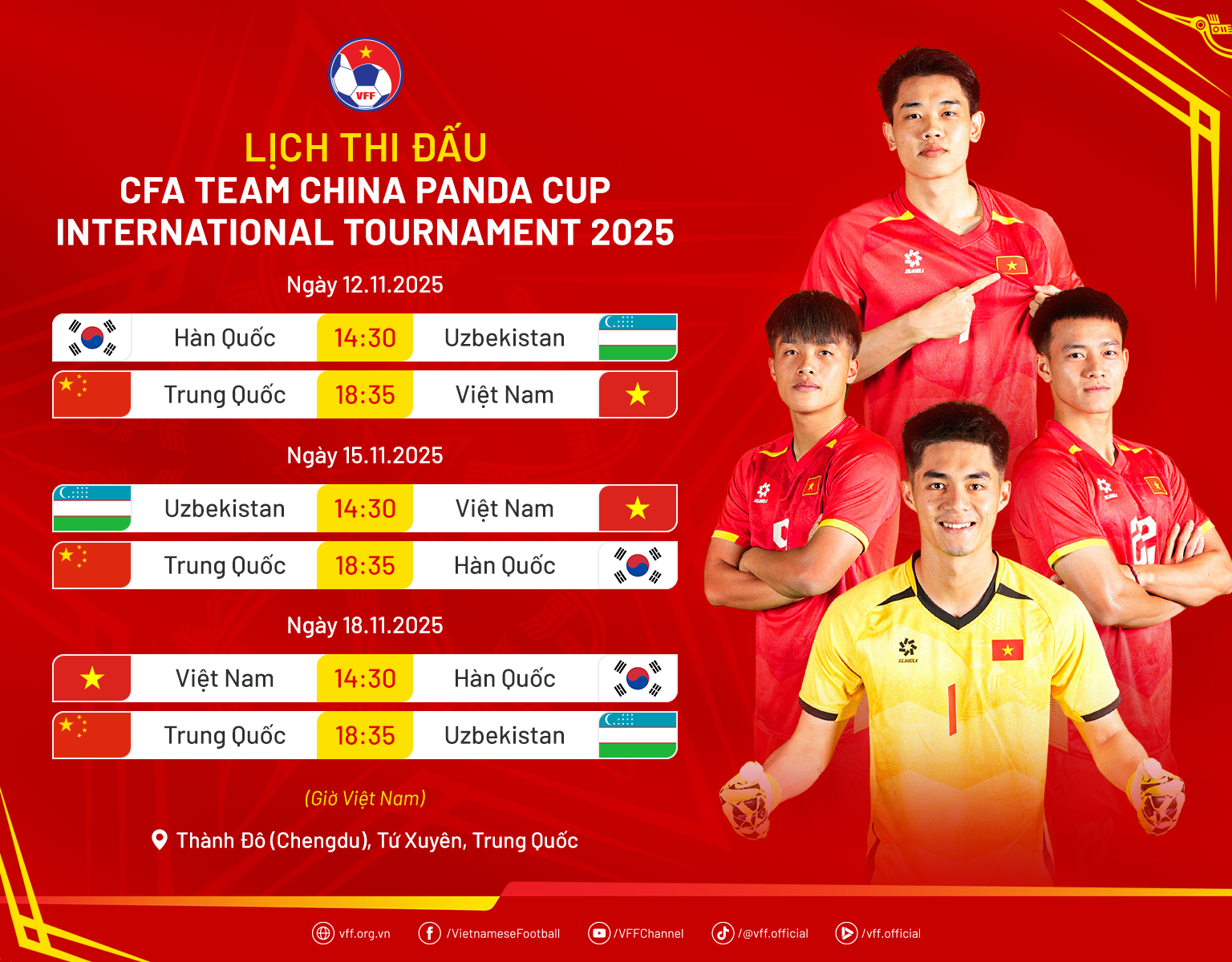 Lịch thi đấu giải giao hữu quốc tế CFA Team China Panda Cup 2025