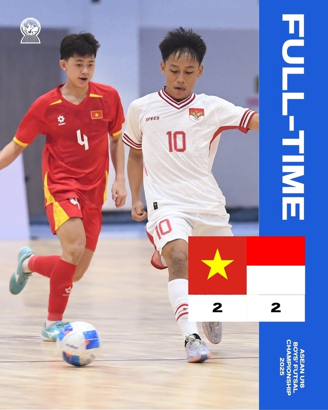 Futsal U16 Việt Nam chia điểm với Futsal U16 Indonesia bằng tỉ số hòa 2-2