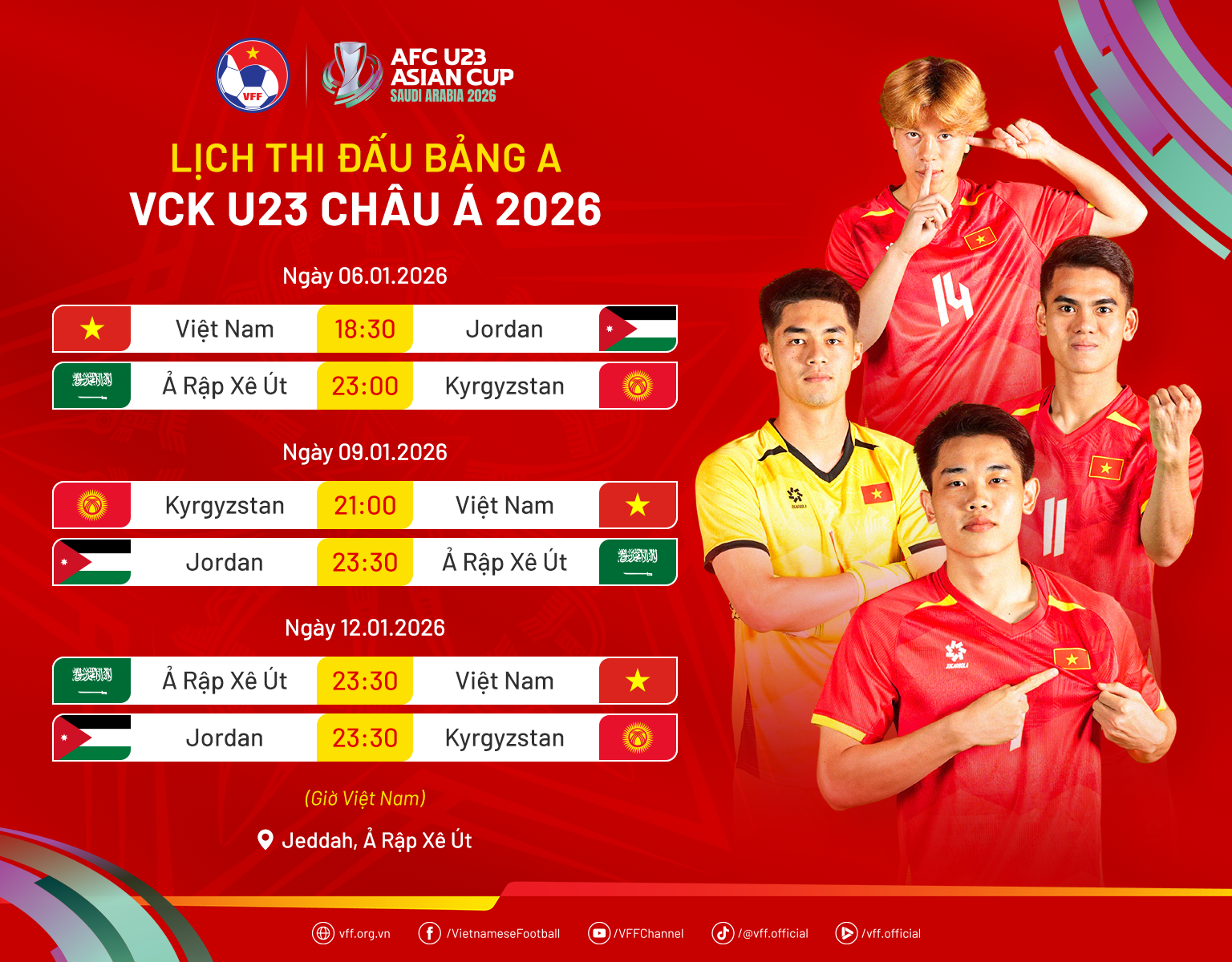 Lịch thi đấu tại Bảng A, Vòng chung kết giải vô địch U23 châu Á 2026