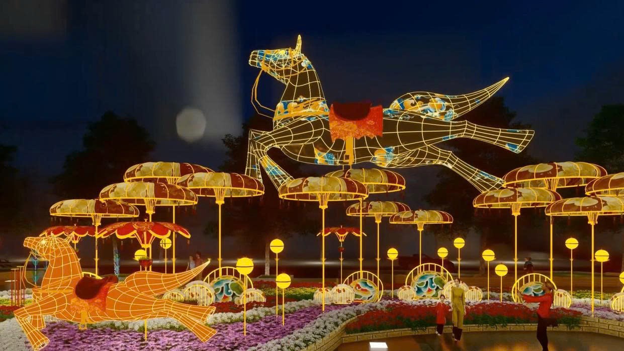 Phối cảnh một số điểm nhấn tại Đường hoa Nguyễn Huệ Tết Bính Ngọ 2026.