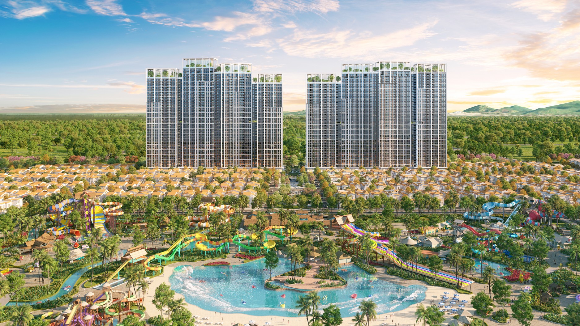 Không gian xanh, tiện ích được phủ rộng khắp đại đô thị Blanca City. Ảnh phối cảnh: Sun Property