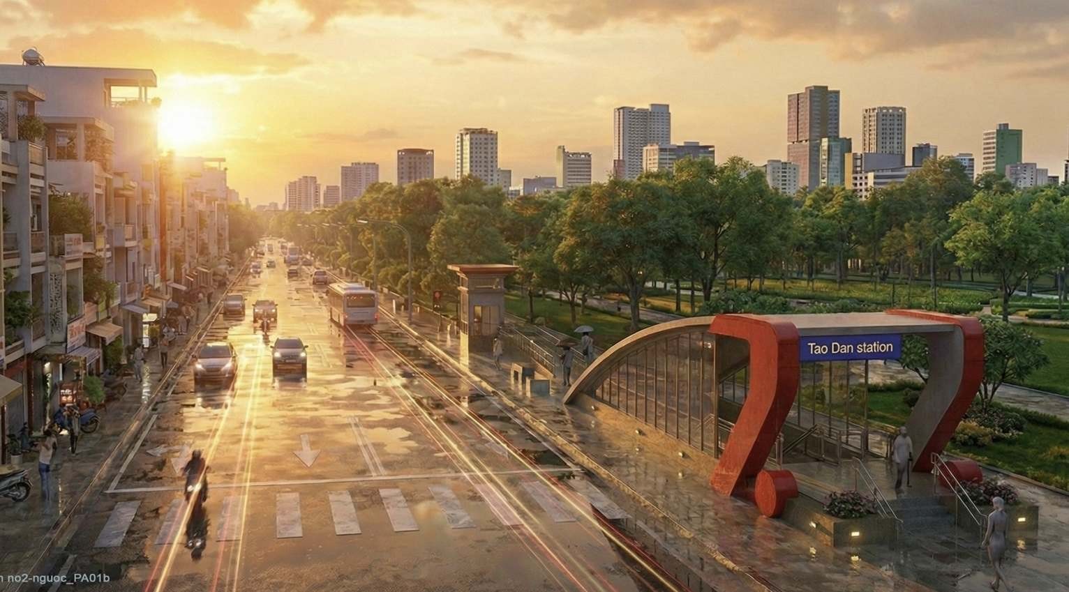 Phối cảnh lối lên xuống ga Tao Đàn tuyến Metro số 2.