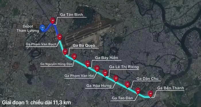 Tuyến Metro số 2 Bến Thành - Tham Lương có chiều dài khoảng 11,3km, gồm các ga từ Bến Thành đến depot Tham Lương. Ảnh: MAUR.