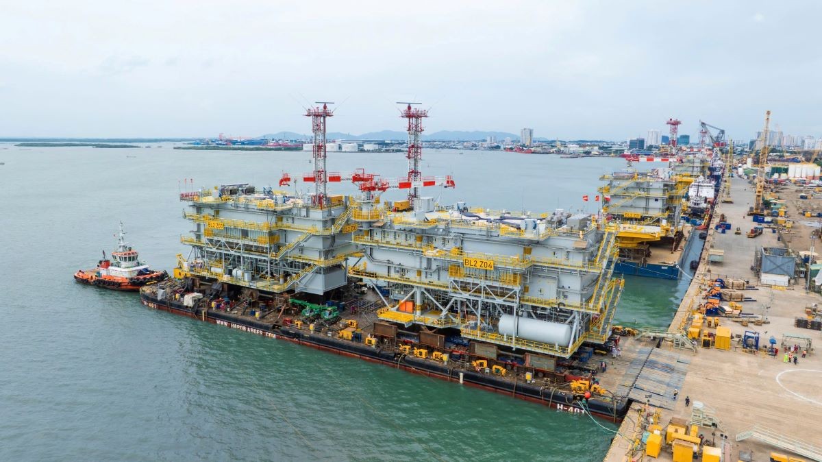 Bốn trạm biến áp của Dự án Baltica 2 trên bãi chế tạo của PTSC M&C. (Ảnh: Petrovietnam)