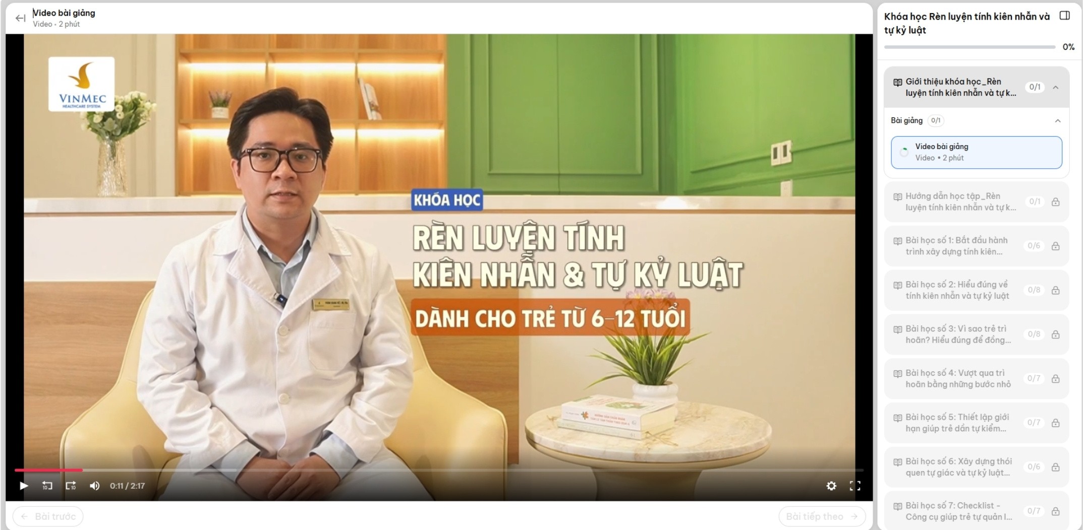 Giao diện bài học trực quan trên IMHC+ giúp phụ huynh dễ dàng theo dõi, nhận diện vấn đề và áp dụng ngay vào thực tế gia đình. (Ảnh: Vinmec)