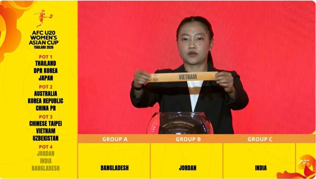 Liên đoàn Bóng đá châu Á (AFC) tổ chức bốc thăm chia bảng giải vô địch U20 nữ châu Á 2026