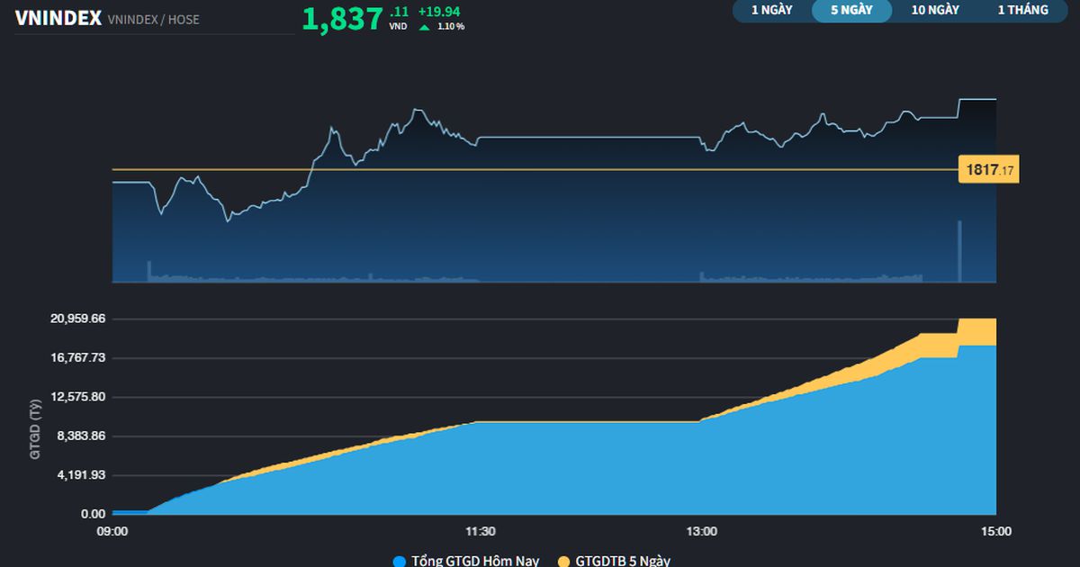 Phiên đầu tuần, thị trường tăng gần 20 điểm