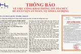 Thông báo về việc công khai thông tin tổ chức Huấn luyện an toàn, vệ sinh lao động