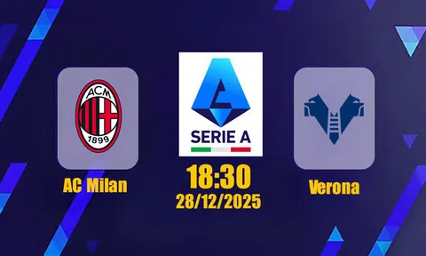 Trực tiếp bóng đá AC Milan vs Verona, Serie A, 18h30 hôm nay 28/12/2025
