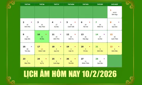 Lịch âm 10/2/2026, xem âm lịch hôm nay Thứ 3 ngày 10/2/2026