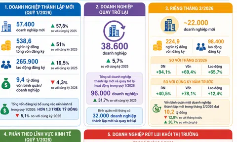[Infographic] Quý 1/2026: Số doanh nghiệp hoạt động mới tăng mạnh