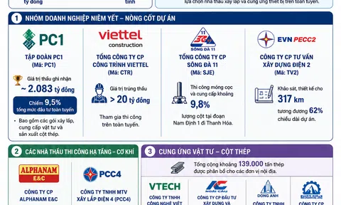 [Infographic] Hàng loạt doanh nghiệp tham gia xây dựng tuyến 500kV mạch 3 Bắc - Trung