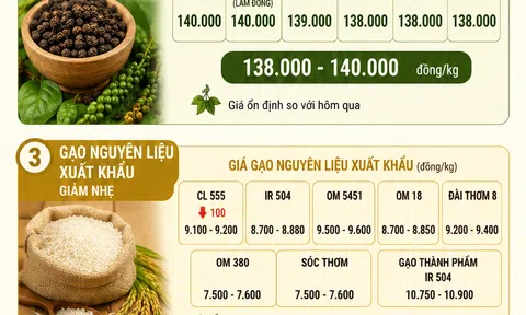 [Infographic] Giá nông sản hôm nay ngày 12/6: Cà phê và hồ tiêu duy trì tín hiệu tích cực, gạo nguyên liệu giảm ở một số chủng loại