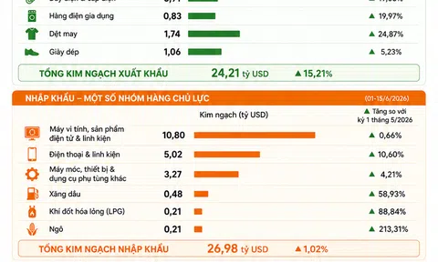 [Infographic] Cán cân thương mại nghiêng mạnh về nhập khẩu, nhập siêu chạm ngưỡng 17 tỷ USD