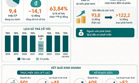 [Infographic] CTCP Tư vấn và Dịch vụ Viettel chốt quyền nhận cổ tức tiền mặt 15%, chuẩn bị phát hành hơn 2,8 triệu cổ phiếu thưởng