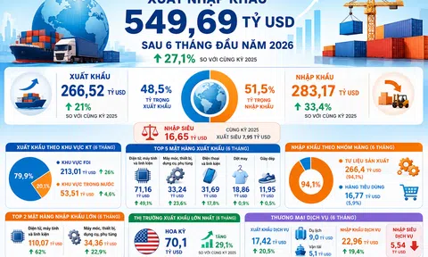 [Infographic] Gần 550 tỷ USD kim ngạch xuất nhập khẩu sau 6 tháng đầu năm