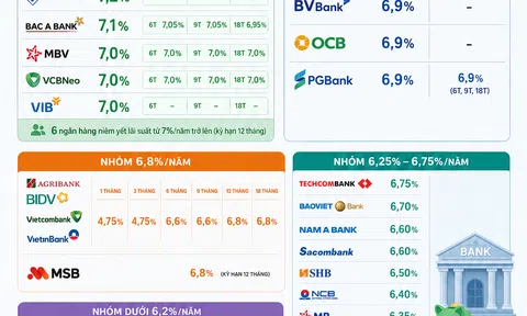 [Infographic] Lãi suất tiền gửi ngày 16/7: Thị trường giữ nhịp ổn định, mức cao nhất vẫn 7,3%/năm