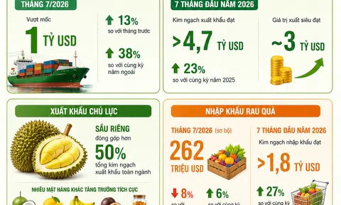 [Infographic] Sầu riêng bứt phá, đưa xuất khẩu rau quả lần đầu cán mốc 1 tỷ USD trong tháng