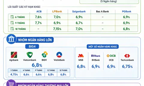 [Infographic] Lãi suất tiền gửi ngày 19/8: ACB dẫn đầu, Big4 giữ mức 6,8%/năm
