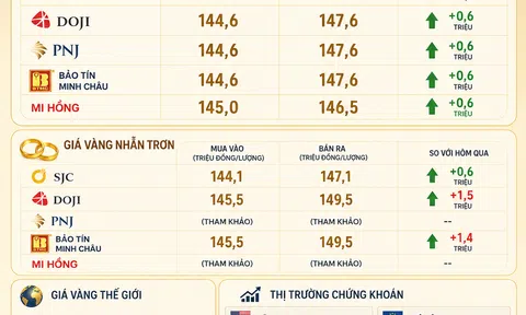 [Infographic] Giá vàng ngày 22/8 tăng mạnh, vàng nhẫn áp sát đỉnh 150 triệu đồng