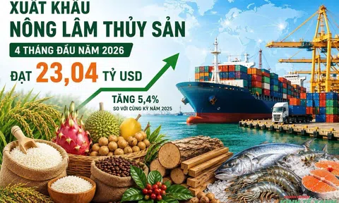 Xuất khẩu nông lâm thủy sản 4 tháng đầu năm 2026 đạt 23,04 tỷ USD, tăng 5,4%