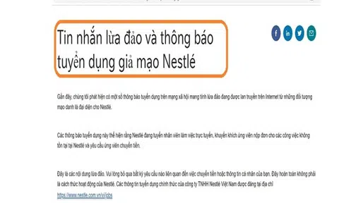 Nestlé Việt Nam cảnh báo bị mạo danh