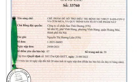 Sao Thái Dương có thêm bằng độc quyền sáng chế về chế phẩm điều trị bệnh do SARS-CoV-2 và cúm mùa