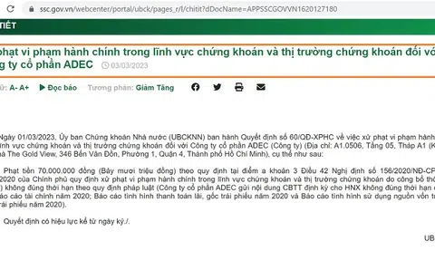 Công ty CP ADEC bị phạt vì vi phạm trong lĩnh vực chứng khoán