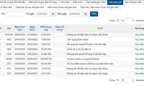 09 mã chứng khoán bị huỷ niêm yết trong tháng 4