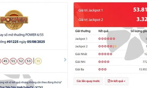 Kết quả xổ số Vietlott hôm nay 5/8/2025 - Xổ số Power 6/55