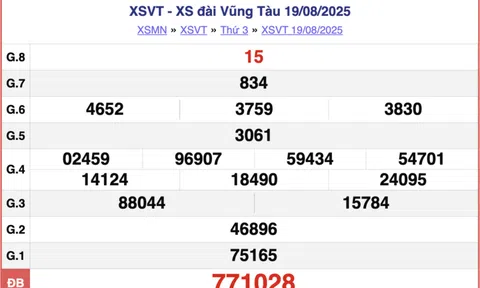 Kết quả xổ số Vũng Tàu hôm nay 26/8/2025 - XSVT 26/8