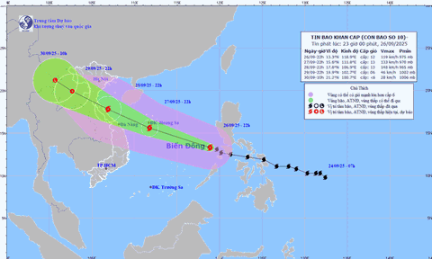 Bão số 10 Bualoi đi nhanh hiếm thấy 40km/h, hướng về vùng Bắc Trung Bộ