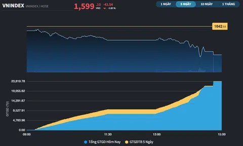 Lực bán áp đảo, thị trường đóng cửa dưới 1.600 điểm