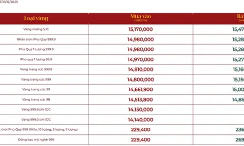 Bảng giá vàng tại các công ty vàng bạc đá quý trưa ngày 10/12