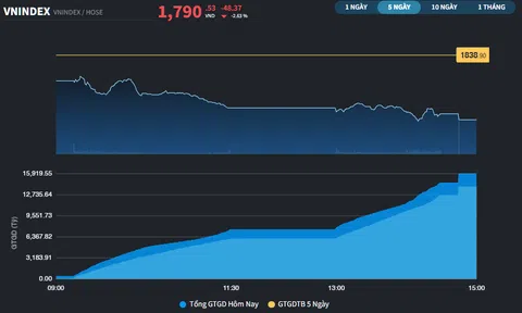 Giảm gần 50 điểm, VN-Index xuống dưới mốc 1.800 điểm