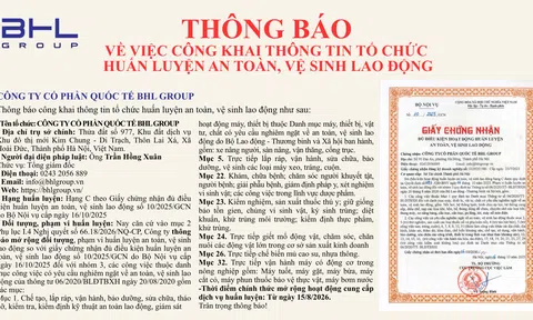 Thông báo về việc công khai thông tin tổ chức Huấn luyện an toàn, vệ sinh lao động
