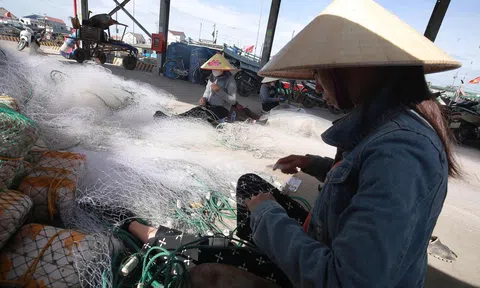 Phụ nữ vùng biển phát triển kinh tế từ nghề vá lưới truyền thống