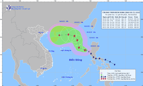 Bão Nalgae đã đi vào Biển Đông, sức gió mạnh nhất vùng gần tâm bão mạnh cấp 10