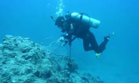 Lặn thu gom gần 1 tấn rác thải nhựa dưới rạn san hô ở đảo Lý Sơn