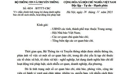 Chấn chỉnh tình trạng lợi dụng danh nghĩa báo chí sách nhiễu cơ sở, hoạt động trái pháp luật
