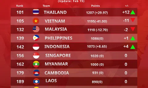 Đội tuyển Việt Nam khởi đầu năm Giáp Thìn với xếp hạng 105 thế giới