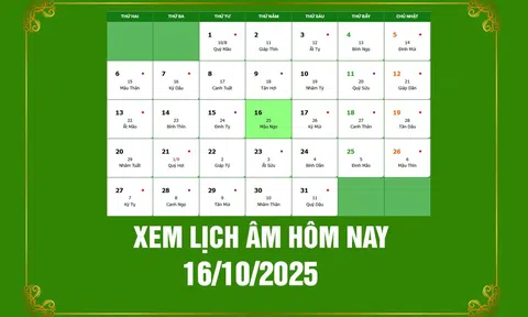 Lịch âm 16/10/2025, xem âm lịch hôm nay Thứ 5 ngày 16/10/2025