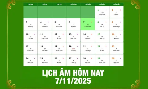 Lịch âm 7/11/2025, xem âm lịch hôm nay Thứ 6 ngày 7/11/2025