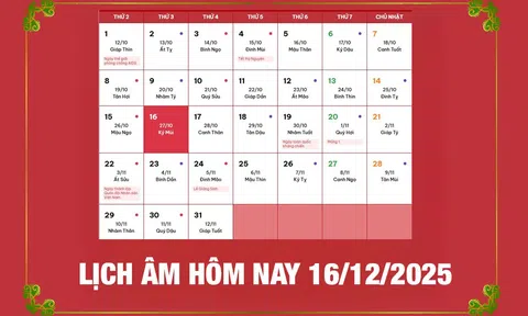 Lịch âm 16/12/2025, xem âm lịch hôm nay Thứ 3 ngày 16/12/2025