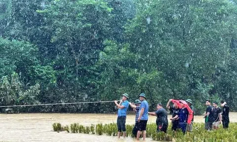 Kịp thời giải cứu 2 ông cháu mắc kẹt giữa dòng lũ